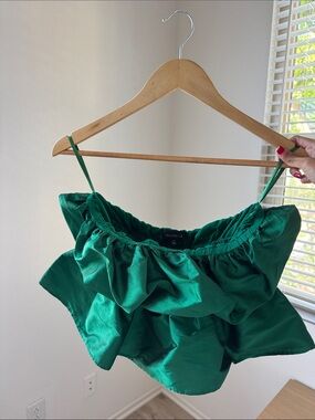 MAJORELLE Emerald Green Ruffled Crop Top